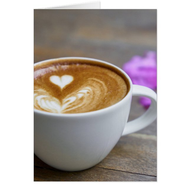 God morgon Kopp latte med hjärtformat skum Hälsningskort (Framsidan)