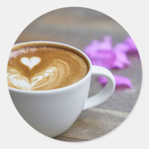 God morgon Kopp latte med hjärtformat skum Runt Klistermärke