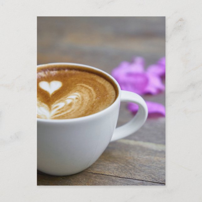 God morgon Kopp latte med hjärtformat skum Vykort (Framsida)