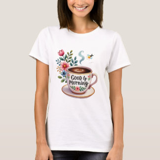 God morgon med kaffe kopp t shirt