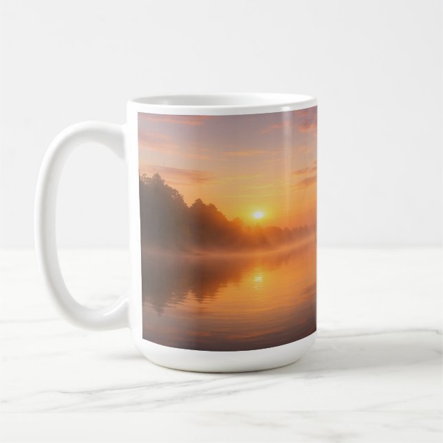 God morgon Mist på stilla Vatten Kaffemugg (Vänster)