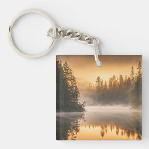 God morgon Mist vid floden i Gräs