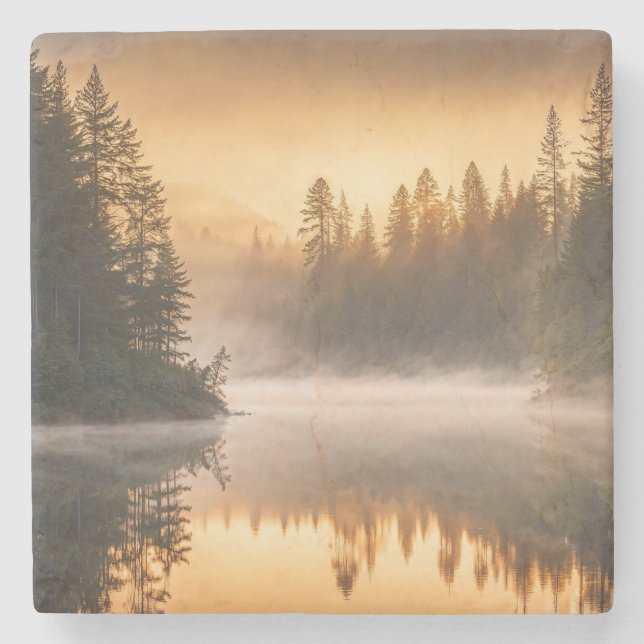 God morgon Mist vid floden i Gräs Stenunderlägg (Framsidan)