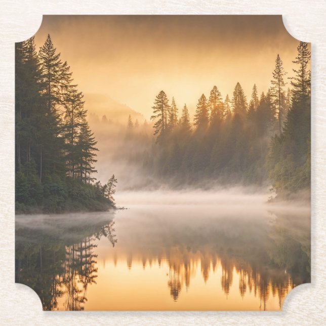 God morgon Mist vid floden i Gräs Underlägg Papper (Framsida)