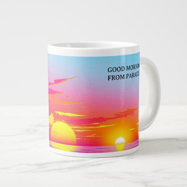 God Morgon Paradis Exotisk Strand Solnedgång Jumbo Mugg (Framsida höger)