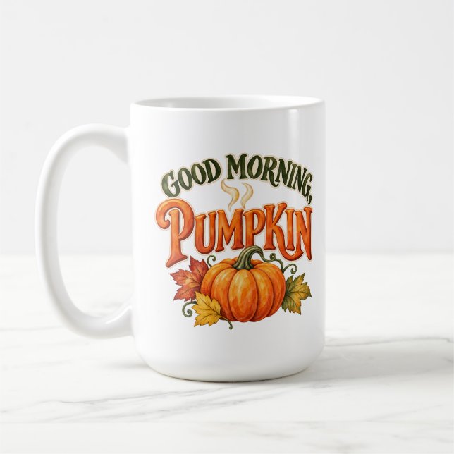 God Morgon Pumpa Akvarell Höst Kaffemugge Kaffemugg (Vänster)