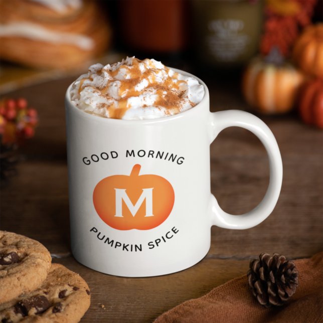 God Morgon Pumpa Kryddad Orange Pumpa Monogram Kaffemugg (Skapare uppladdad)