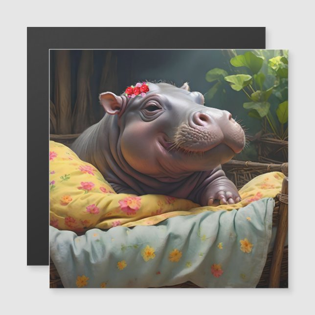 "God morgon Snuggles: Baby Hippo Wakes i Basket. (Fram/baksida)