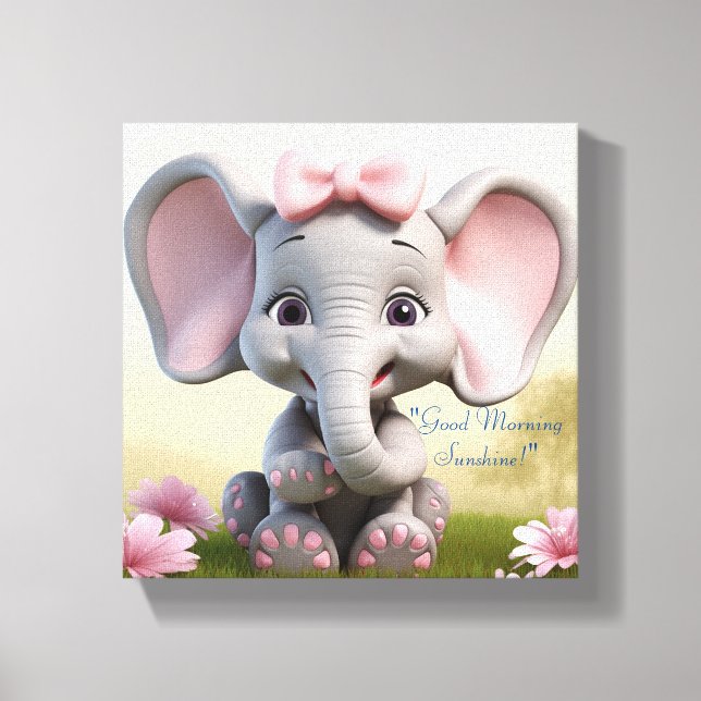 God morgon solsken bebis flicka elefant canvastryck (Framsida)