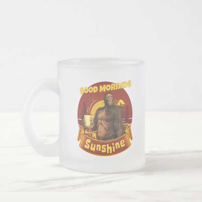 God Morgon Solsken Bigfoot Kaffe Humor Konst Frostad Glasmugg (Vänster)