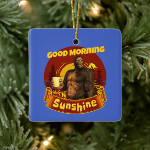 God Morgon Solsken Bigfoot Kaffe Humor Konst Julgransprydnad Keramik