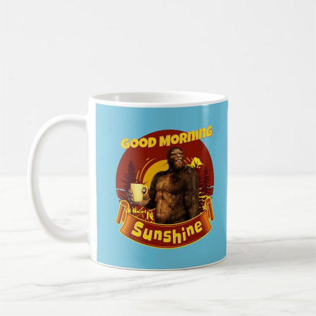 God Morgon Solsken Bigfoot Kaffe Humor Konst Kaffemugg (Vänster)