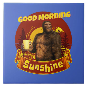 God Morgon Solsken Bigfoot Kaffe Humor Konst Kakelplatta