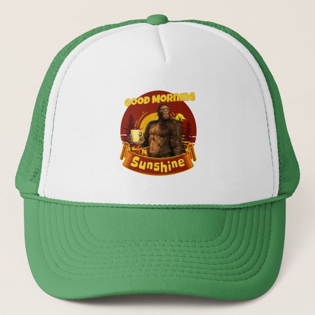 God Morgon Solsken Bigfoot Kaffe Humor Konst Keps (Framsida)