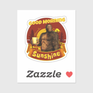 God Morgon Solsken Bigfoot Kaffe Humor Konst Klistermärken