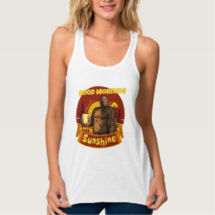 God Morgon Solsken Bigfoot Kaffe Humor Konst Linne Med Racerback