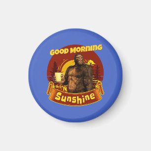 God Morgon Solsken Bigfoot Kaffe Humor Konst Magnet