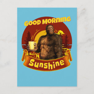God Morgon Solsken Bigfoot Kaffe Humor Konst Vykort