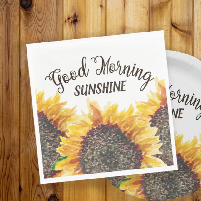 God Morgon Solsken Gula Bruna Solrosor Pappersservett (Skapare uppladdad)