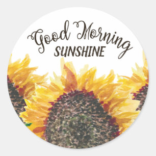 God Morgon Solsken Gula Bruna Solrosor Runt Klistermärke
