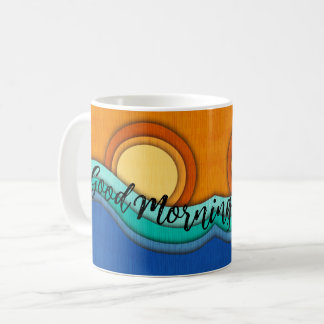 God Morgon Solsken Kaffe Mugg Ocean och Soluppgång