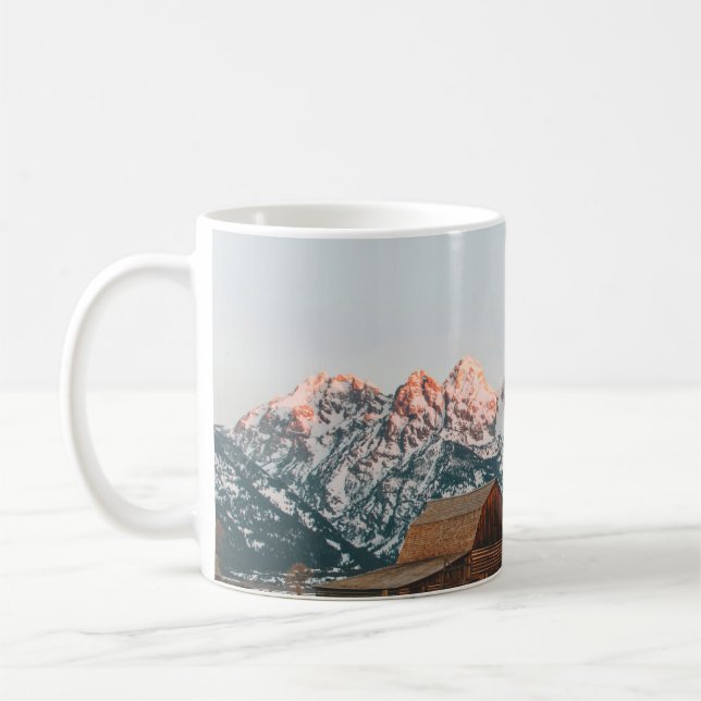 God morgon, soluppgång Cabin i Grand Teton nationa Kaffemugg (Vänster)