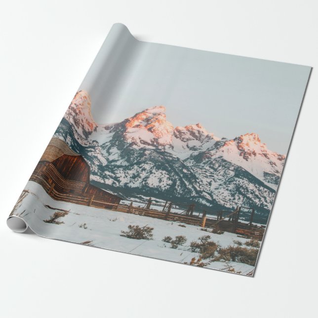 God morgon, soluppgång Cabin i Grand Teton nationa Presentpapper (Utrullad)