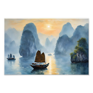 God morgon vid Ha Long Bay Fototryck
