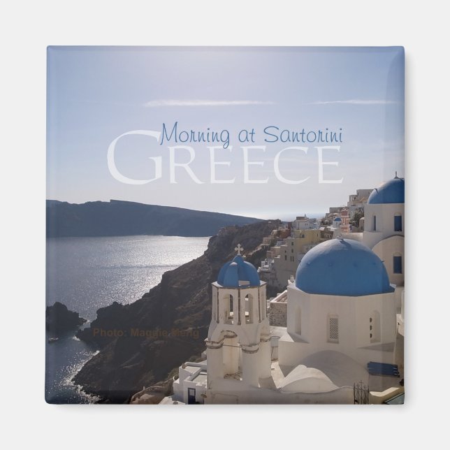 God morgon vid Santorini Greece Souvenir Fridge Ma Magnet (Framsidan)