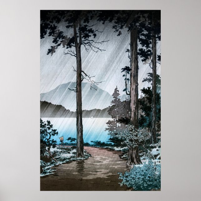 God morgon vid Sjö Hakone av Tsuchiya Koitsu Poster (Framsidan)