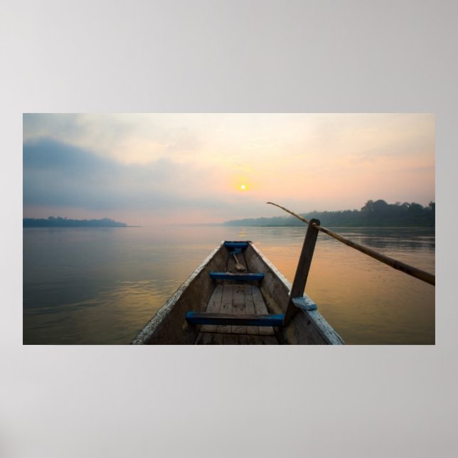 God morgon vid sjö med båten poster (Framsidan)