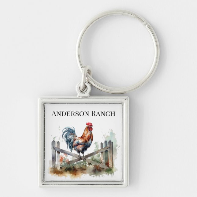 God morgon: Watercolor Tupp, anpassningsbar Fyrkantig Silverfärgad Nyckelring (Framsidan)