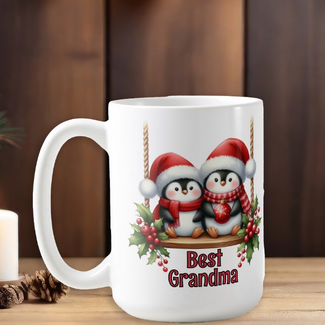 God mormor på julpenguins kaffemugg (Cute penguins Best Grandma Christmas mug)