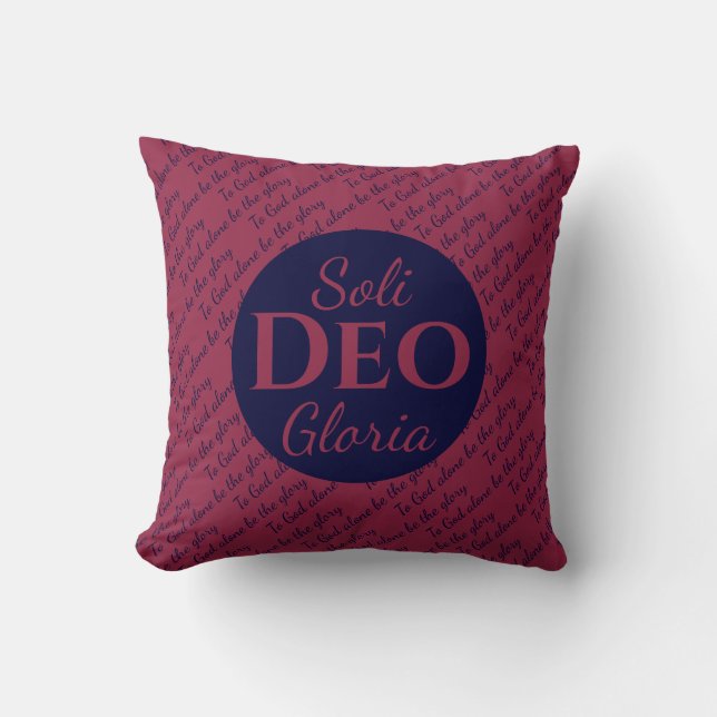 God mot Gud SOLI DEO GLORIA Burgundy Navy Kudde (Framsida)