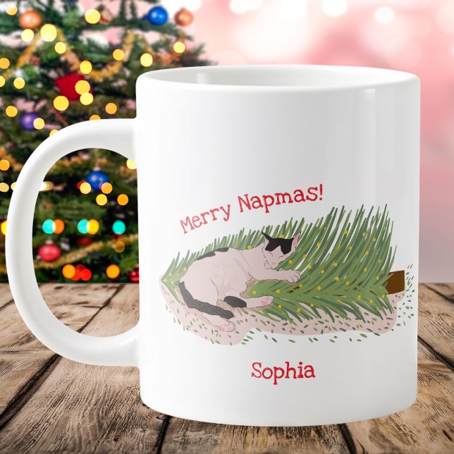 God Napmas! Funny Cat mot Julgran Jumbo Mugg (Skapare uppladdad)