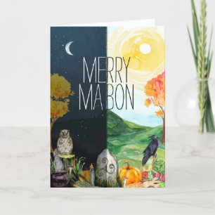 God natt och dag för Mabon Autumnal Equinox Helgkort