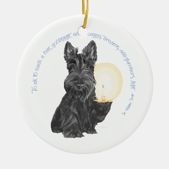God natt skotsk terrier julgransprydnad keramik (Framsidan)