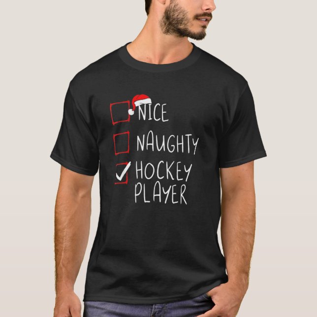God Naughty Hockey Player-jultomten T Shirt (Framsida)