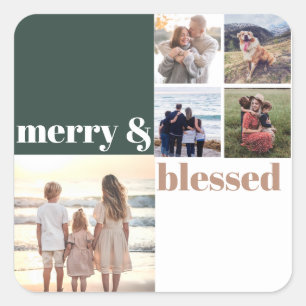 God och blankt Grönt för julfoto i familjen Fyrkantigt Klistermärke