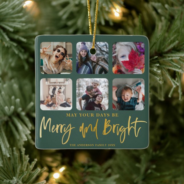 God och Bright Faux Guld & Grönt 6 - Fotojul Julgransprydnad Keramik (Träd)