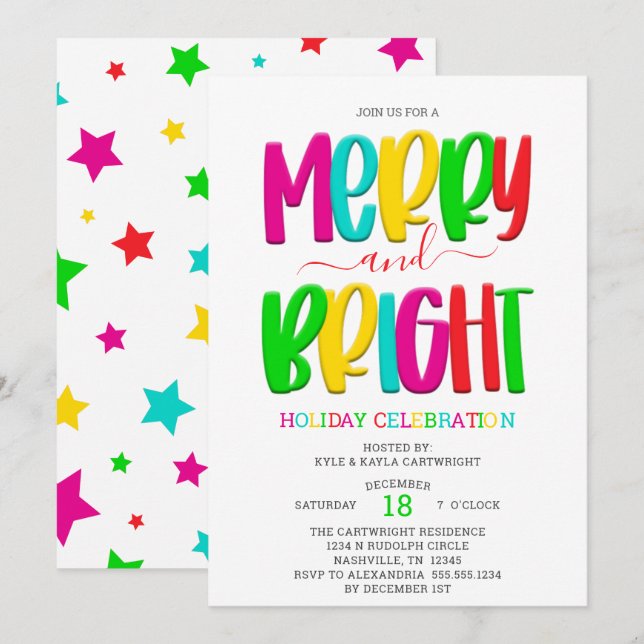 God och Bright Jul Party-inbjudan (Fram/baksida)