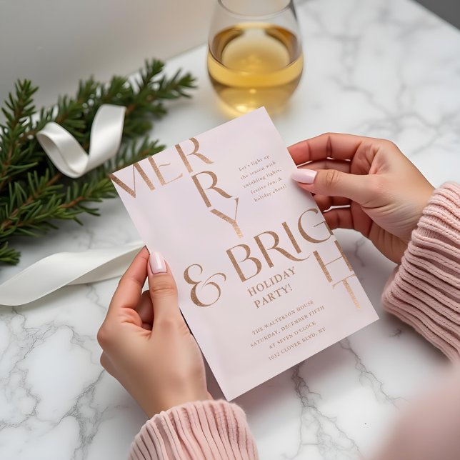 God och Bright minimal Helgdag jul Party Inbjudningar (Merry & Bright Minimal Holiday Christmas Party Pink Invitation)