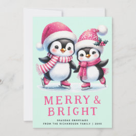 God och Bright Roligt Penguin Rosa Mint-jul Julkort
