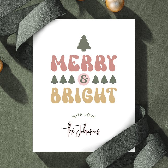 God och färgfull retro - ej fotojul julkort (Fun and colorful Merry & Bright Christmas Card that is sure to impress)