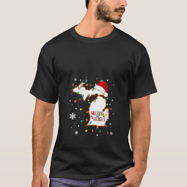 God och god jul Ljus Julafton Michigan St. T Shirt (Framsida)