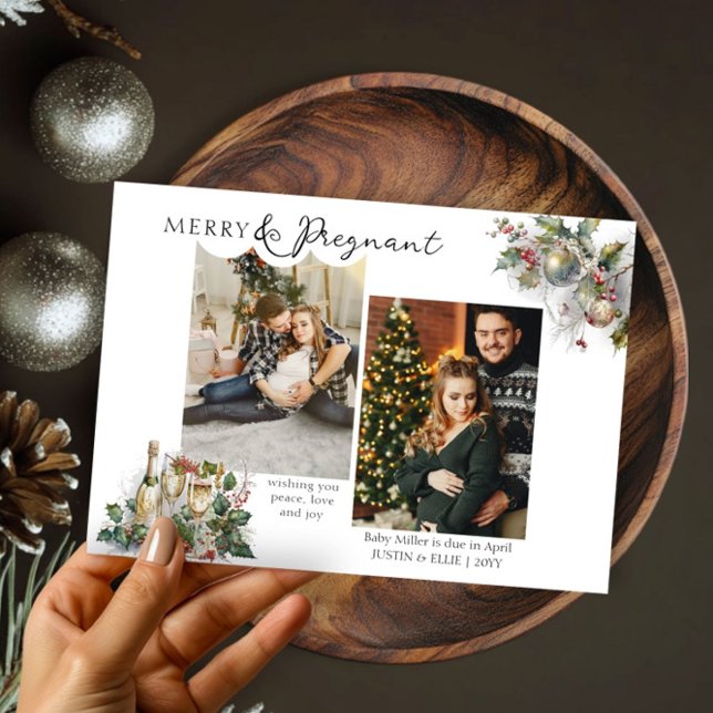 God och gravid Gravid 2 Fotopulationen Julkort (Merry and Pregnant -Christmas Card Pregnancy Announcement by Darling & May)