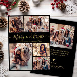 God och lätt 5 Photo Collage jul Julkort<br><div class="desc">Modern Calligraphy Merry med enkel Elegant och Bright Script Black and Guld 5 Photo Collage God jul Helgdag Card. Den här snygga, minimalistiska, vimistaktiga, fem (5) fotokortmallen Julhälsningar en söt rutnätsfotokollage och säger "Merry and Bright"! Texten "Merry and Bright" hälsning är skriven i ett vackert handskrivet kort som snabbt byts...</div>