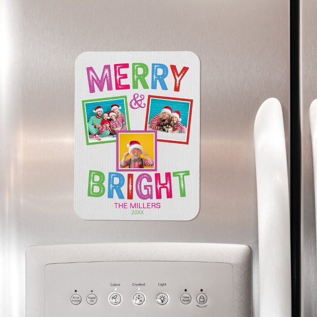 God och lätt fotojul magnet (Merry and Bright Colorful Rainbow Christmas Photo Magnet)