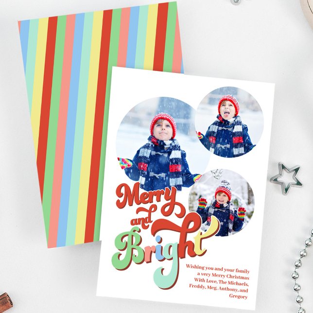 God och lätt fotokollage jul julkort (Merry and Bright Christmas holiday photo card.)