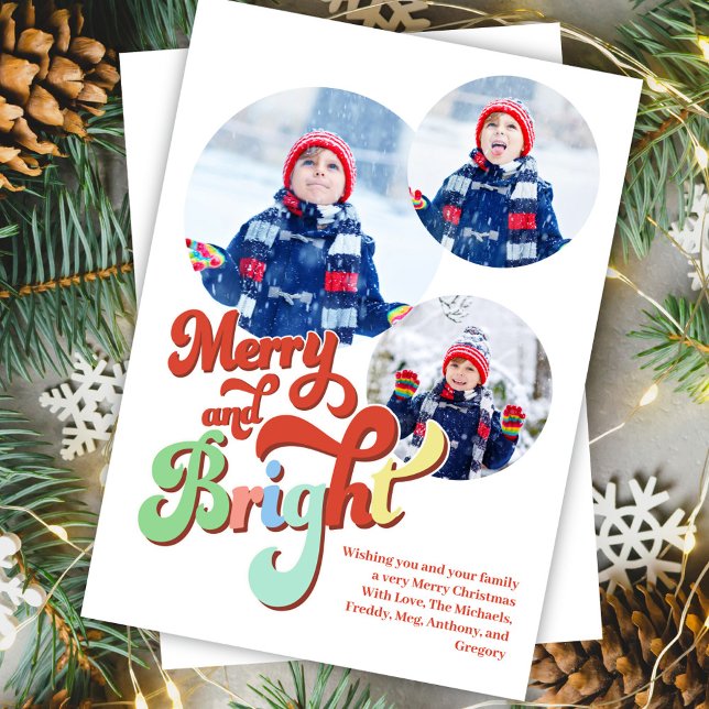 God och lätt fotokollage jul julkort (Merry and Bright Christmas holiday photo card.)
